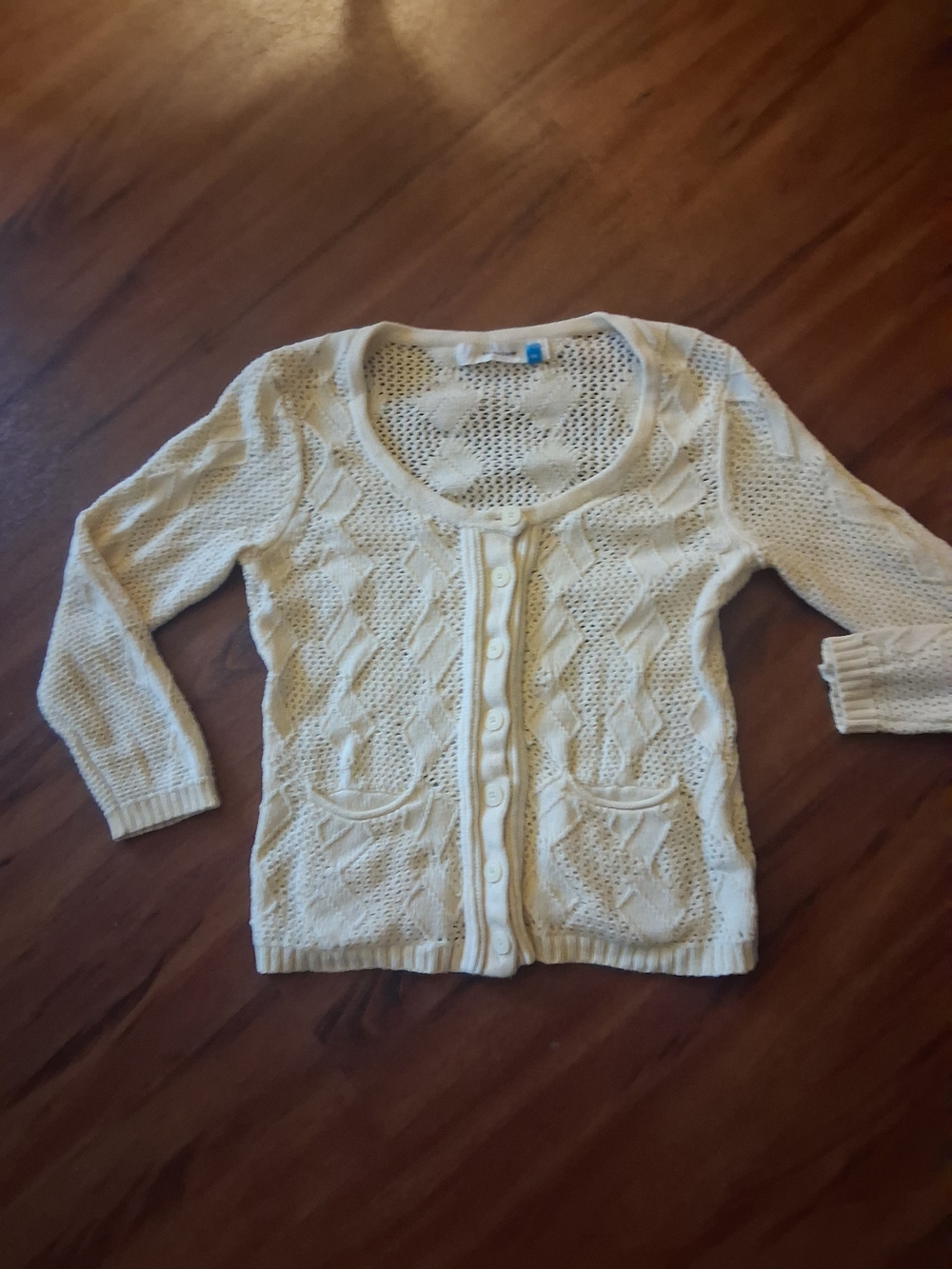 Anthropologie Cream Open-Knit Button Cardigan